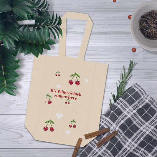Stylish Double Wine Tote Bag - Perfect Gift for Wine Lovers, Picnics, Parties | Its Wine O'Clock Somewhere
